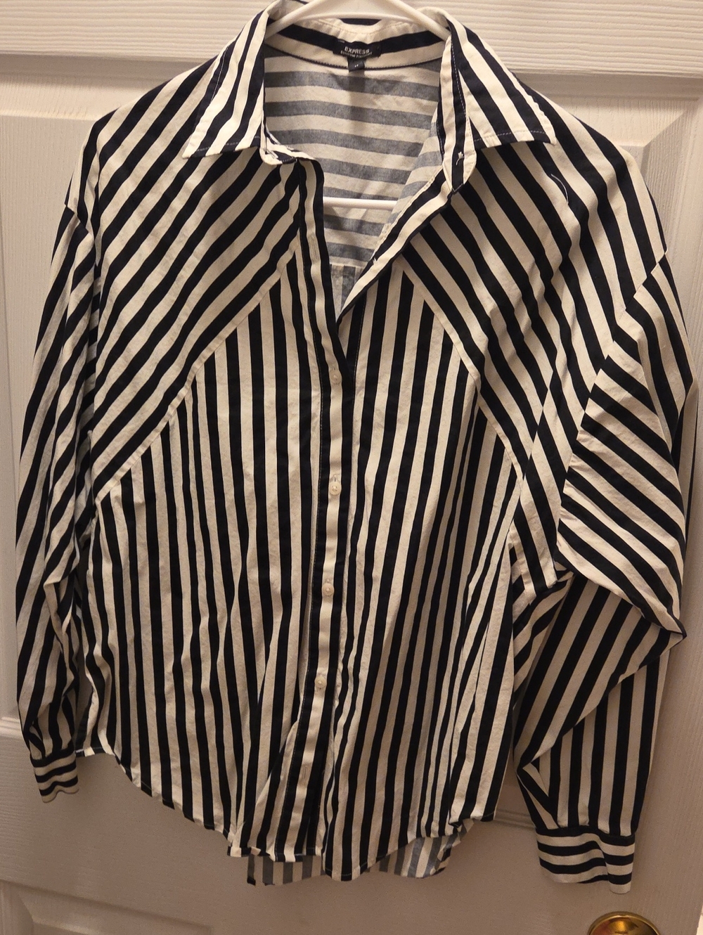 Express Black and White Striped Button-Up Shirt Jacket